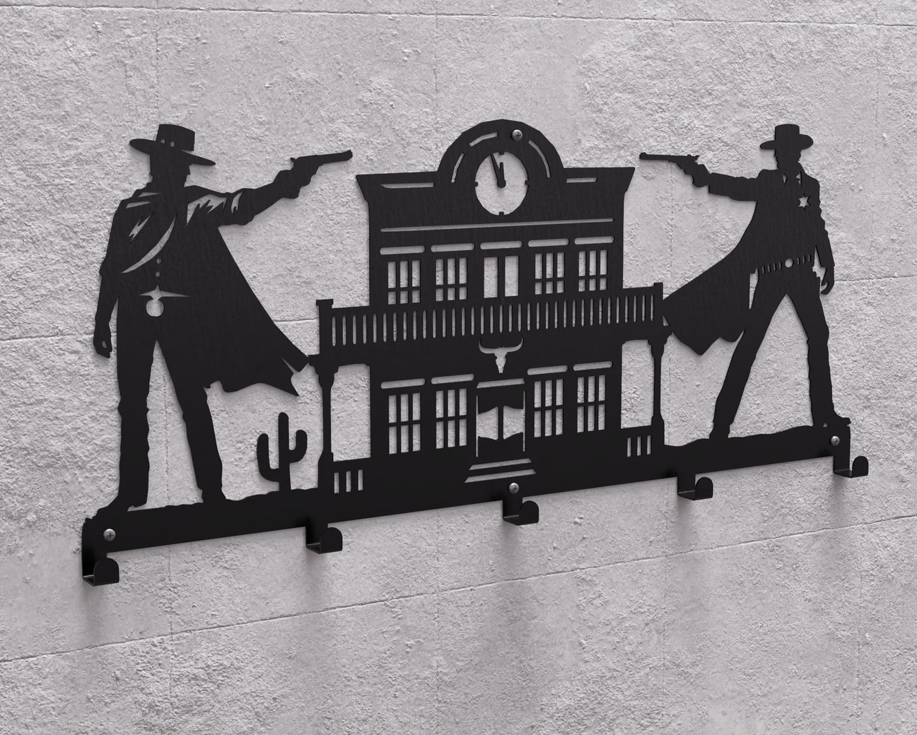 Cabideiro de parede Duelo de Cowboys do Velho Oeste. Arquivos DXF e SVG para corte e plasma a laser. Фото 11