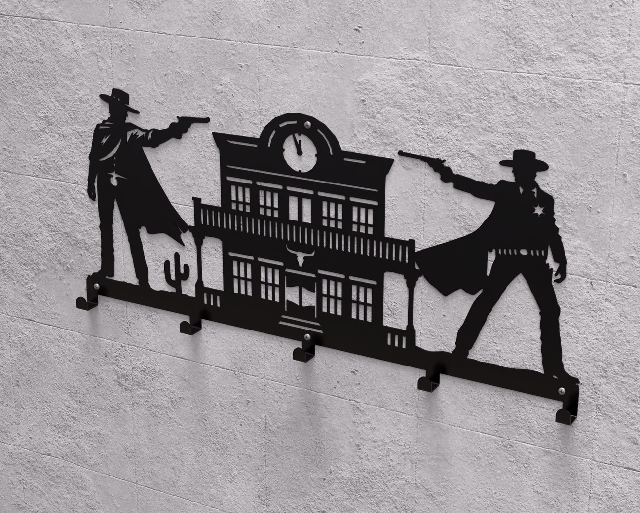 Cabideiro de parede Duelo de Cowboys do Velho Oeste. Arquivos DXF e SVG para corte e plasma a laser. Фото 9