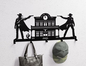 Wild West Cowboys Duel Wall-Mounted Coat Rack. DXF, SVG files for plasma, laser cutting. Wall Coatrack
