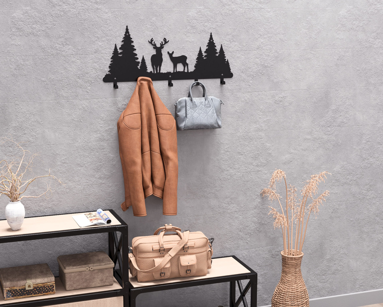 Deer Wall-Mounted Coat Rack. DXF, SVG files for plasma, laser cutting. Wall Coatrack. Фото 7
