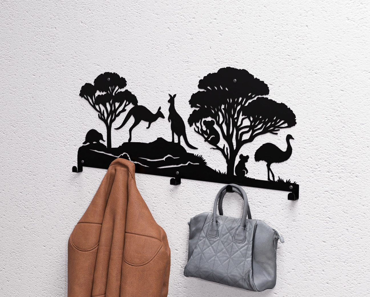 Australian Animals Wall-Mounted Coat Rack. DXF, SVG files for plasma, laser cutting. Wall Coatrack