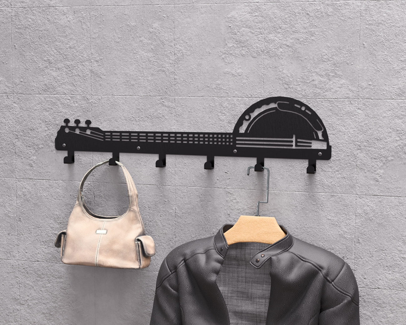 Banjo Wall-Mounted Coat Rack. DXF, SVG files for plasma, laser cutting. Wall Coatrack