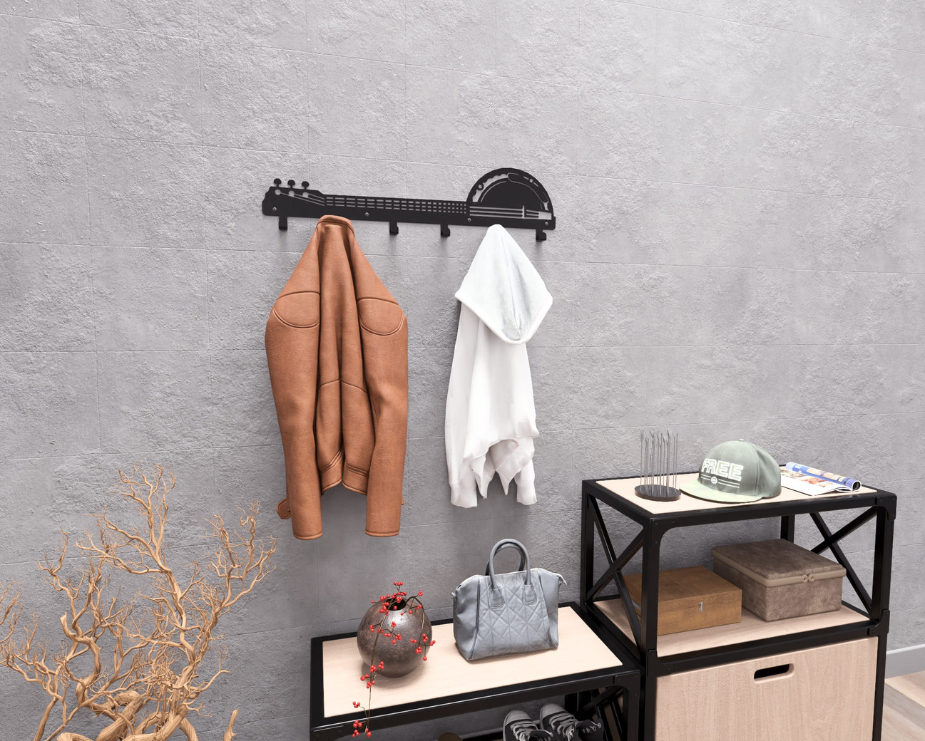 Banjo Wall-Mounted Coat Rack. DXF, SVG files for plasma, laser cutting. Wall Coatrack. Фото 4