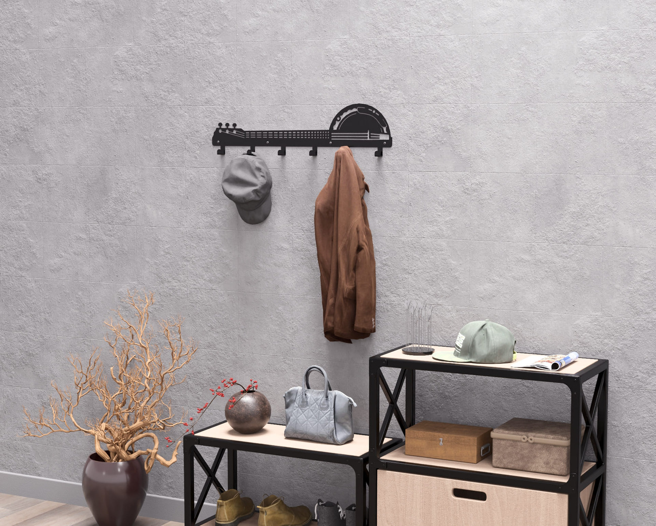 Banjo Wall-Mounted Coat Rack. DXF, SVG files for plasma, laser cutting. Wall Coatrack. Фото 8