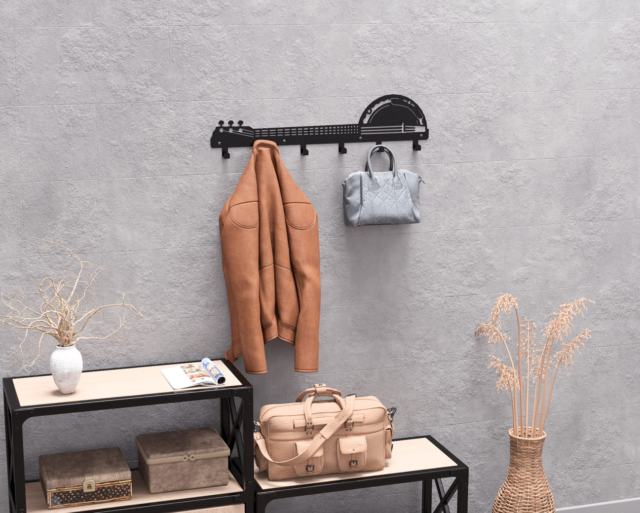 Banjo Wall-Mounted Coat Rack. DXF, SVG files for plasma, laser cutting. Wall Coatrack. Фото 7
