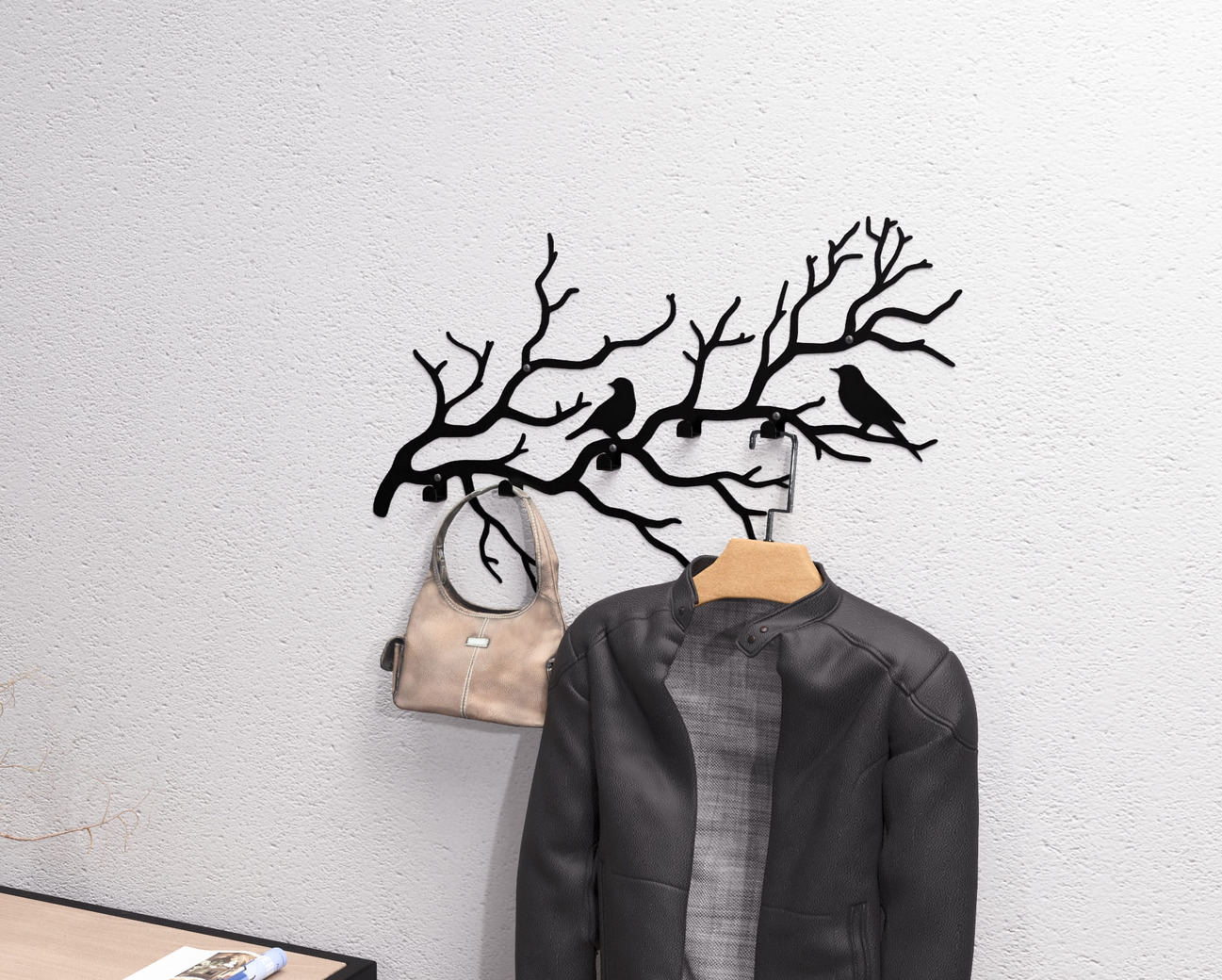 Birds on a Branch Wall-Mounted Coat Rack V1. DXF, SVG files for plasma, laser cutting. Wall Coatrack. Фото 2