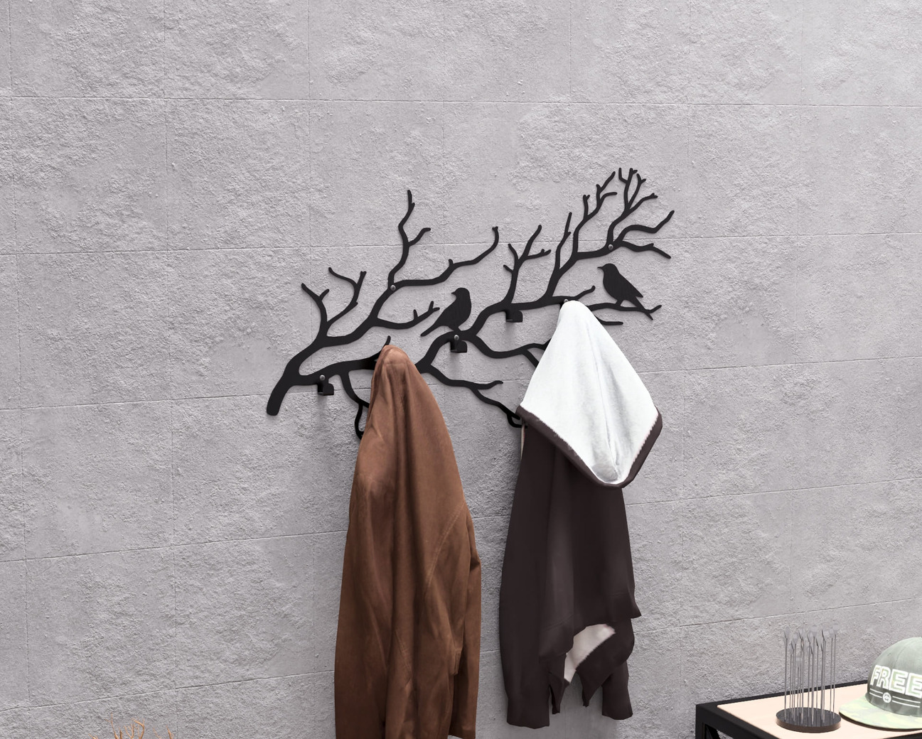 Birds on a Branch Wall-Mounted Coat Rack V1. DXF, SVG files for plasma, laser cutting. Wall Coatrack. Фото 3