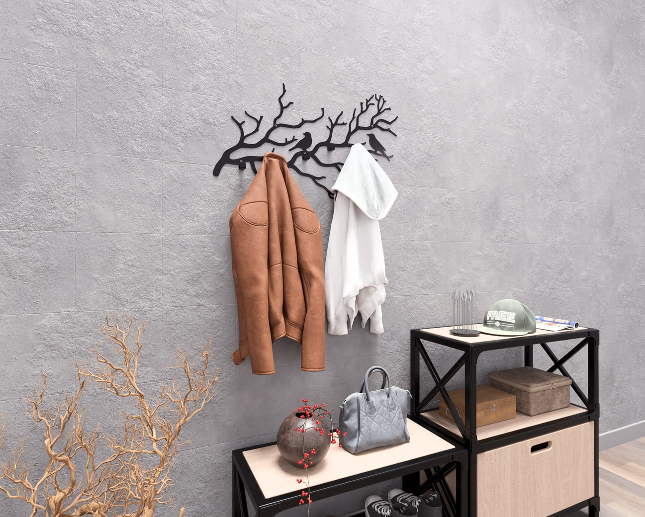 Birds on a Branch Wall-Mounted Coat Rack V1. DXF, SVG files for plasma, laser cutting. Wall Coatrack. Фото 5
