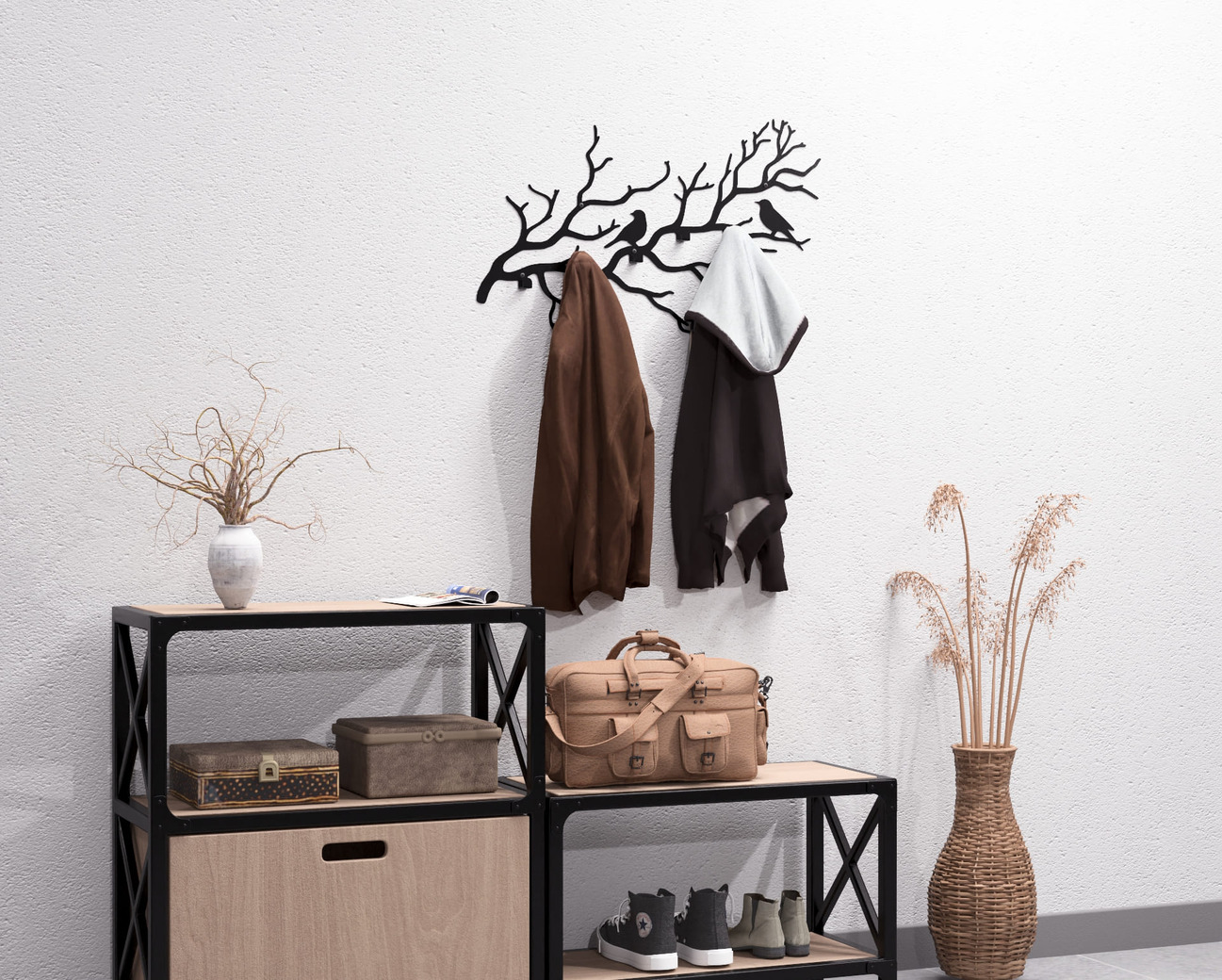 Birds on a Branch Wall-Mounted Coat Rack V1. DXF, SVG files for plasma, laser cutting. Wall Coatrack. Фото 6