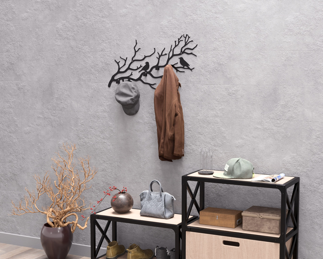 Birds on a Branch Wall-Mounted Coat Rack V1. DXF, SVG files for plasma, laser cutting. Wall Coatrack. Фото 7