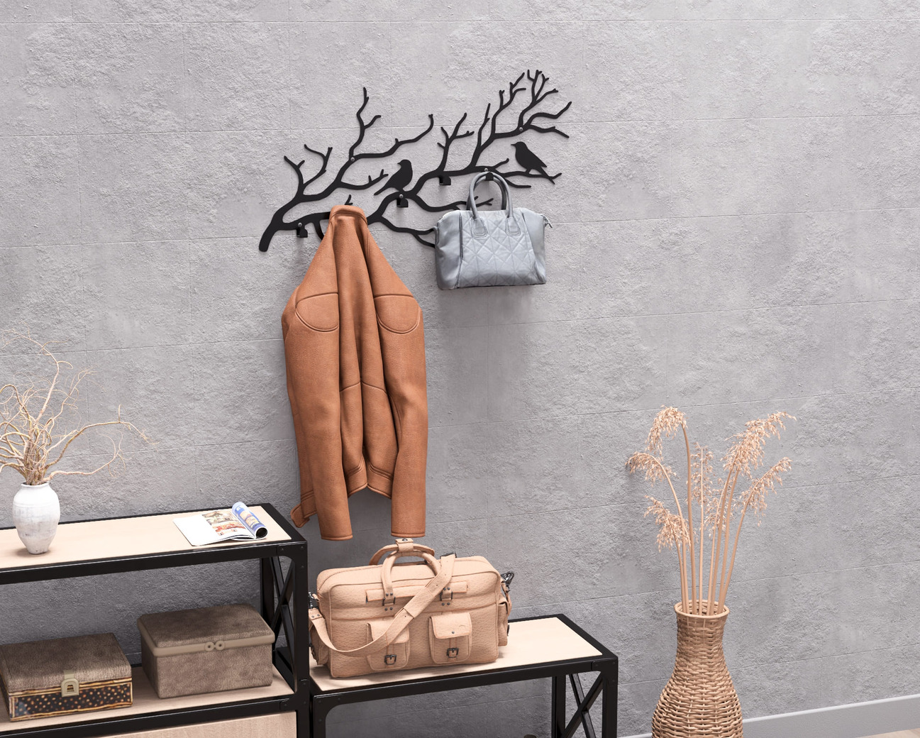 Birds on a Branch Wall-Mounted Coat Rack V1. DXF, SVG files for plasma, laser cutting. Wall Coatrack. Фото 10
