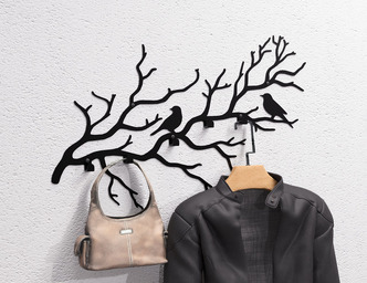Birds on a Branch Wall-Mounted Coat Rack V1. DXF, SVG files for plasma, laser cutting. Wall Coatrack