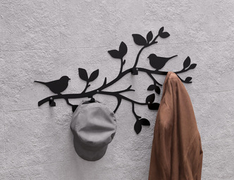 Birds on a Branch Wall-Mounted Coat Rack V2. DXF, SVG files for plasma, laser cutting. Wall Coatrack