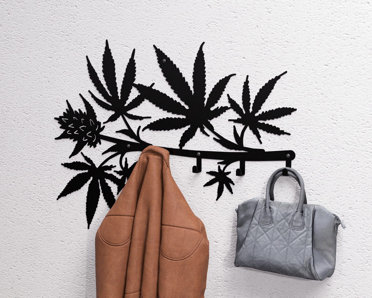 Cannabis Wall-Mounted Coat Rack. DXF, SVG files for plasma, laser cutting. Wall Coatrack