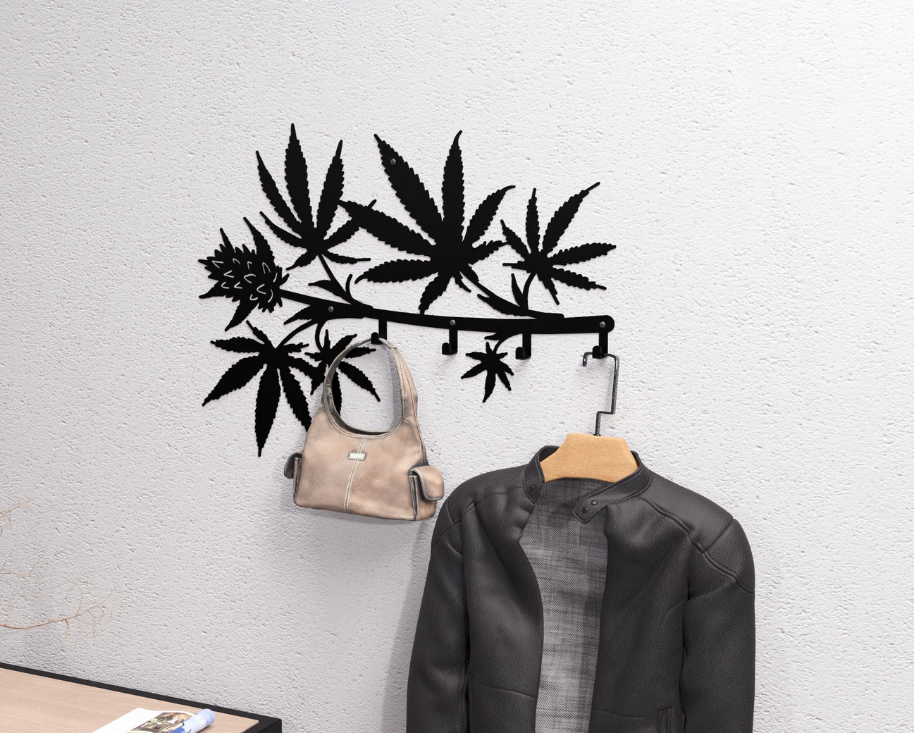 Cannabis Wall-Mounted Coat Rack. DXF, SVG files for plasma, laser cutting. Wall Coatrack. Фото 3