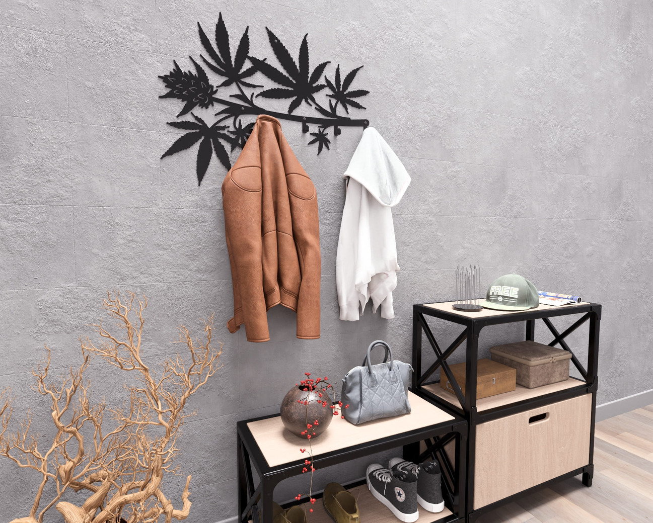 Cannabis Wall-Mounted Coat Rack. DXF, SVG files for plasma, laser cutting. Wall Coatrack. Фото 5