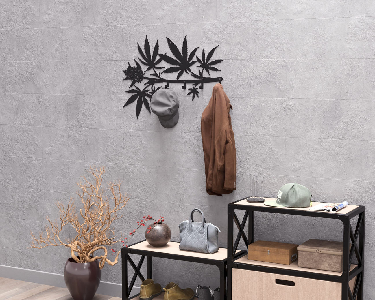 Cannabis Wall-Mounted Coat Rack. DXF, SVG files for plasma, laser cutting. Wall Coatrack. Фото 7