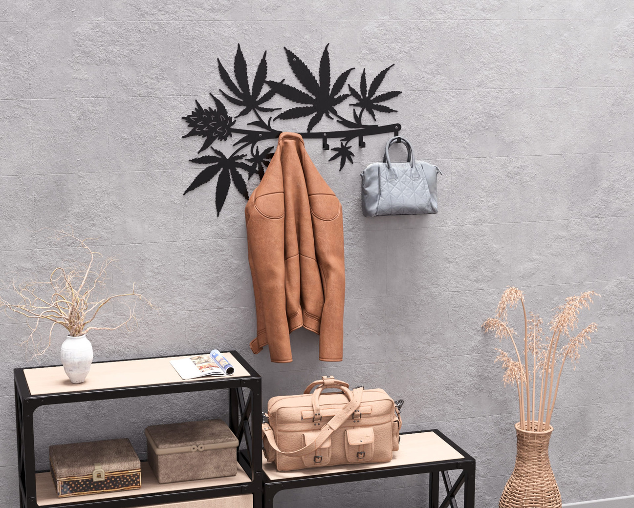 Cannabis Wall-Mounted Coat Rack. DXF, SVG files for plasma, laser cutting. Wall Coatrack. Фото 9