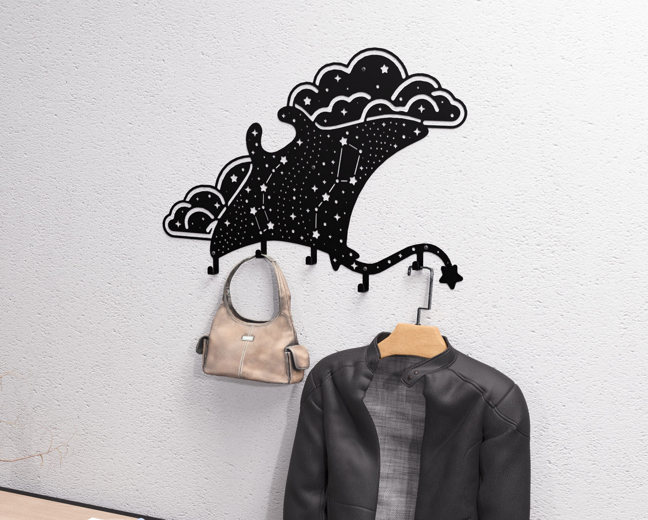 Celestial stingray Wall-Mounted Coat Rack. DXF, SVG files for plasma, laser cutting. Wall Coatrack. Фото 2
