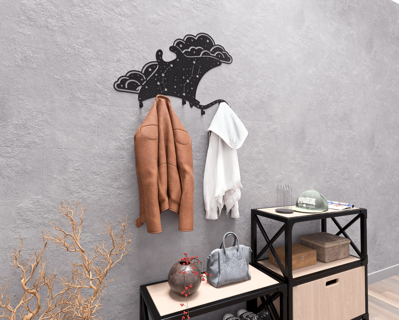Celestial stingray Wall-Mounted Coat Rack. DXF, SVG files for plasma, laser cutting. Wall Coatrack. Фото 6