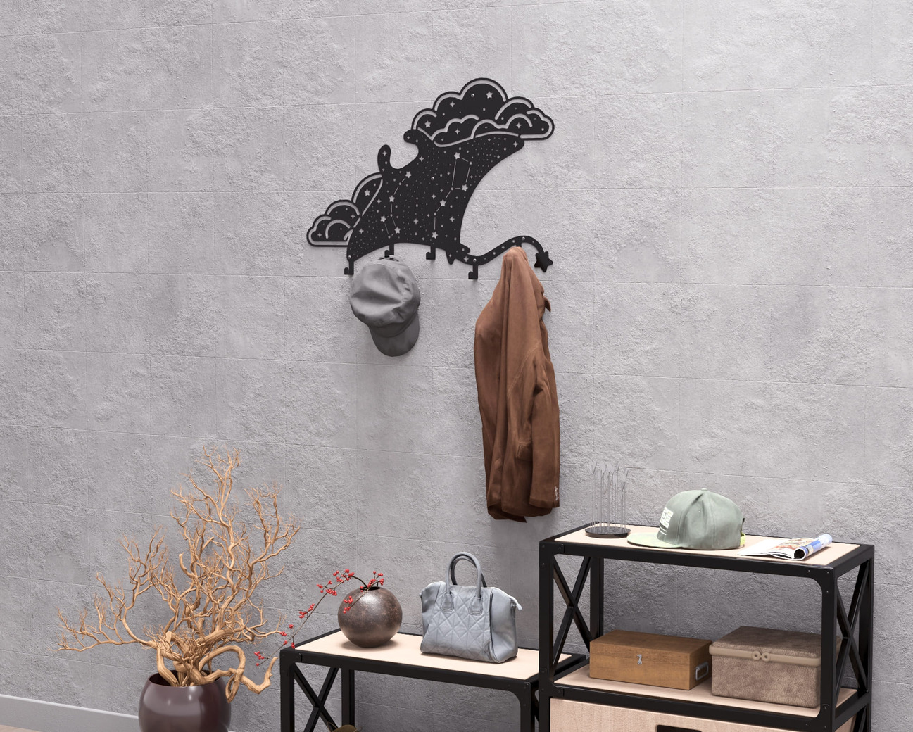 Celestial stingray Wall-Mounted Coat Rack. DXF, SVG files for plasma, laser cutting. Wall Coatrack. Фото 7