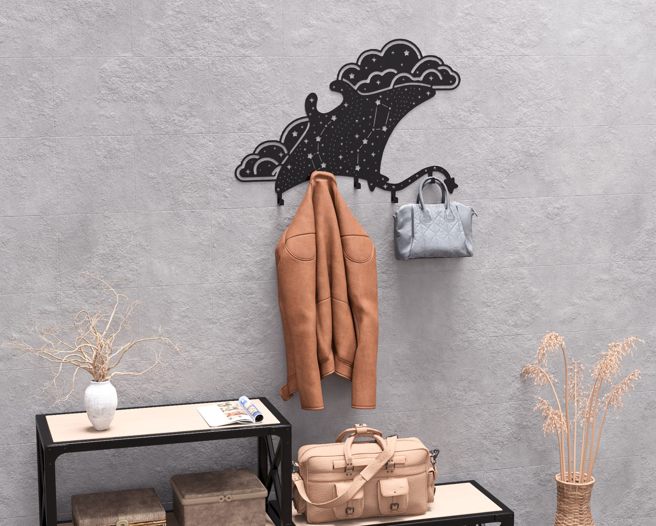 Celestial stingray Wall-Mounted Coat Rack. DXF, SVG files for plasma, laser cutting. Wall Coatrack. Фото 8