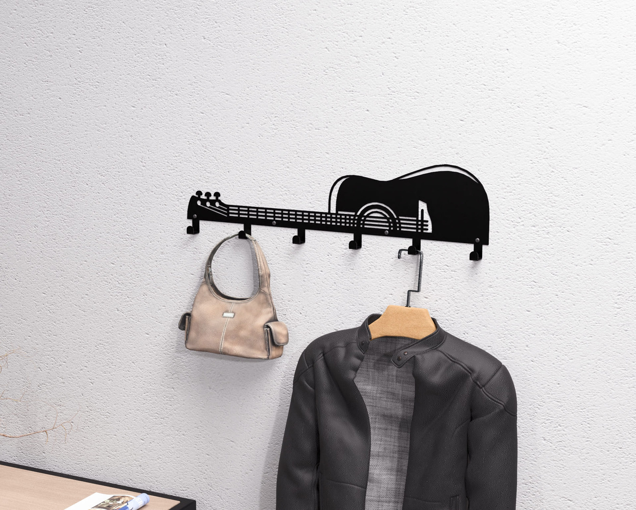 Classicl Guitar Wall-Mounted Coat Rack. DXF, SVG files for plasma, laser cutting. Wall Coatrack. Фото 2