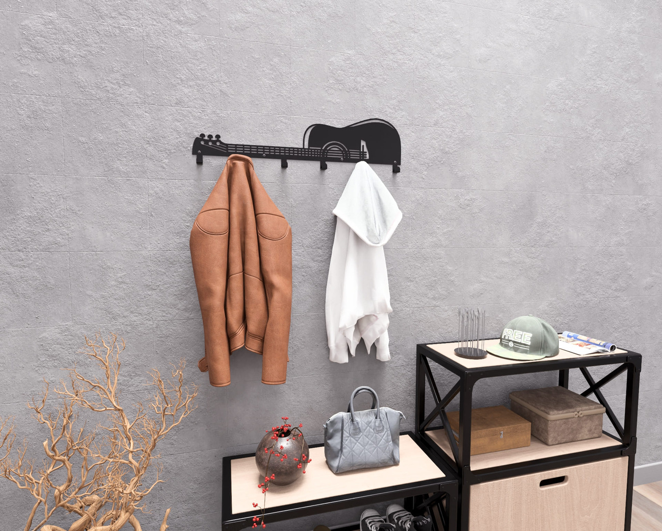 Classicl Guitar Wall-Mounted Coat Rack. DXF, SVG files for plasma, laser cutting. Wall Coatrack. Фото 5