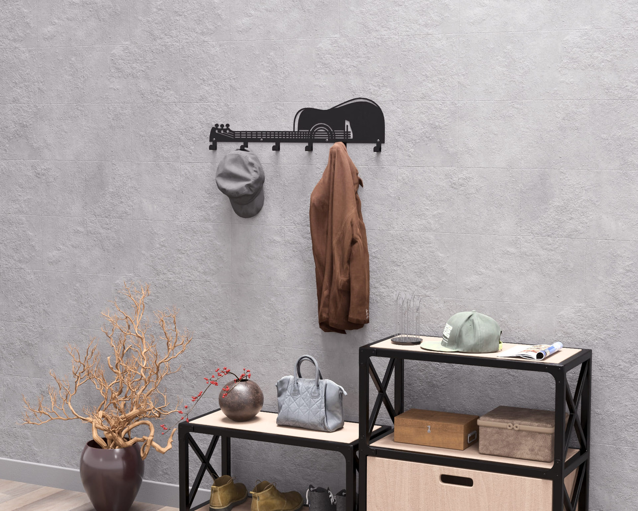 Classicl Guitar Wall-Mounted Coat Rack. DXF, SVG files for plasma, laser cutting. Wall Coatrack. Фото 7