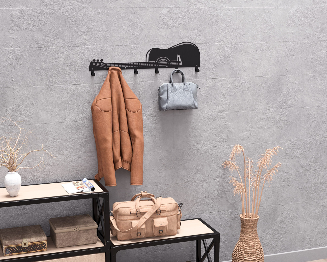 Classicl Guitar Wall-Mounted Coat Rack. DXF, SVG files for plasma, laser cutting. Wall Coatrack. Фото 8