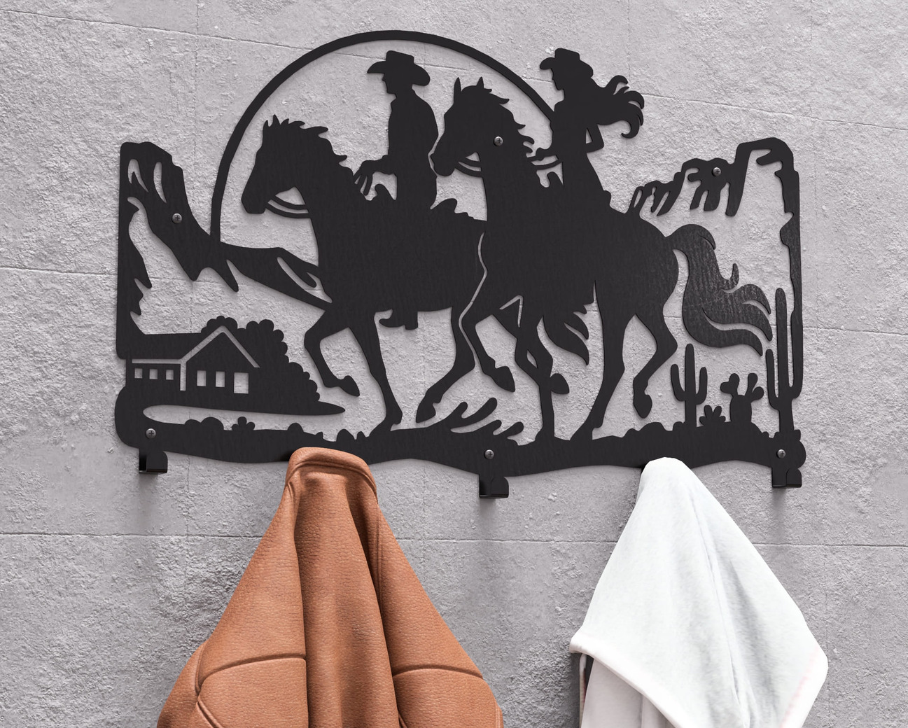 Cowboy and Cowgirl Riding Wall-Mounted Coat Rack. DXF, SVG files for plasma, laser cutting. Wall Coatrack. Фото 3