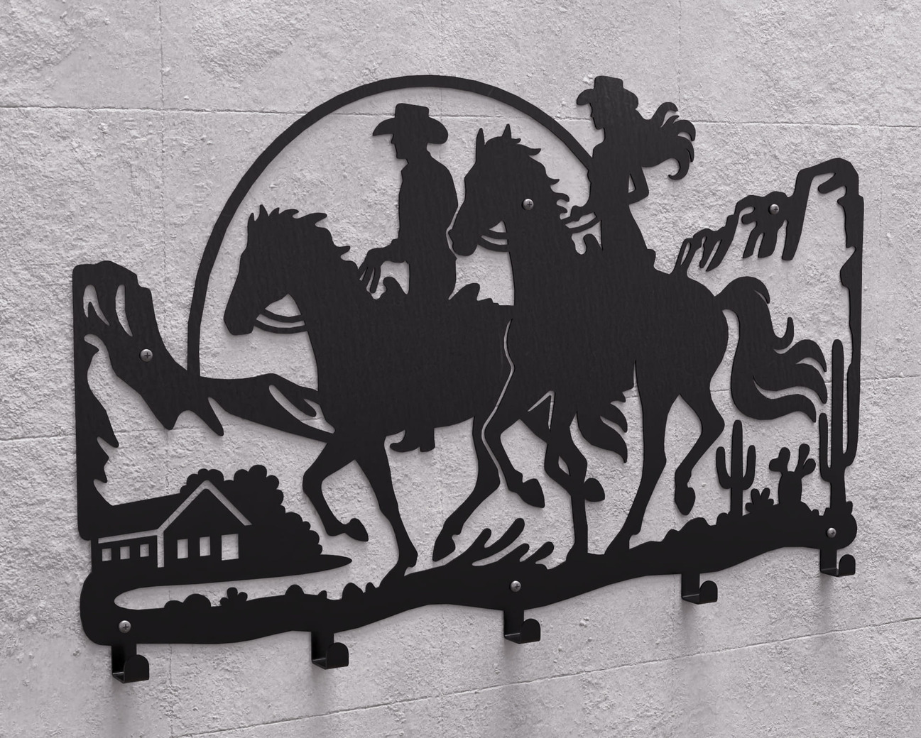 Cowboy and Cowgirl Riding Wall-Mounted Coat Rack. DXF, SVG files for plasma, laser cutting. Wall Coatrack. Фото 11