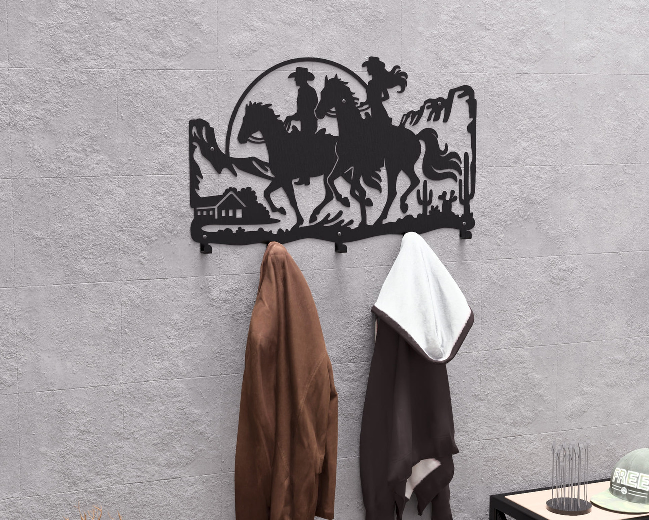 Cowboy and Cowgirl Riding Wall-Mounted Coat Rack. DXF, SVG files for plasma, laser cutting. Wall Coatrack. Фото 5
