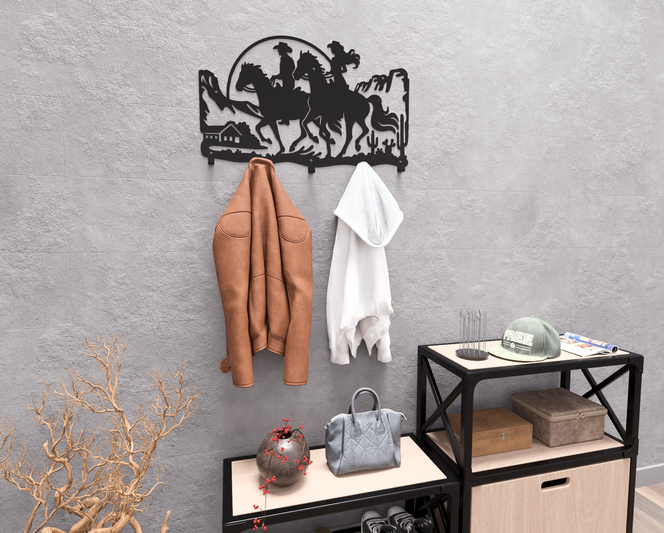Cowboy and Cowgirl Riding Wall-Mounted Coat Rack. DXF, SVG files for plasma, laser cutting. Wall Coatrack. Фото 4