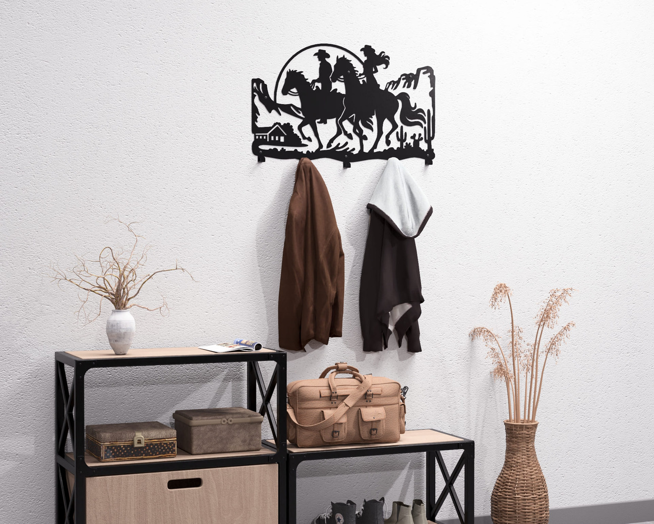 Cowboy and Cowgirl Riding Wall-Mounted Coat Rack. DXF, SVG files for plasma, laser cutting. Wall Coatrack. Фото 6