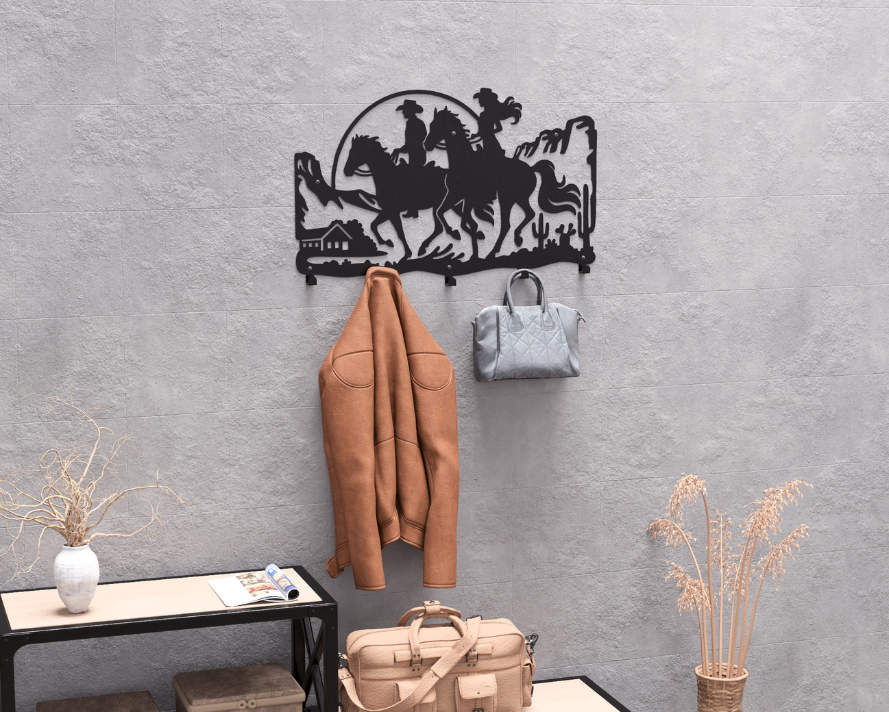 Cowboy and Cowgirl Riding Wall-Mounted Coat Rack. DXF, SVG files for plasma, laser cutting. Wall Coatrack. Фото 8