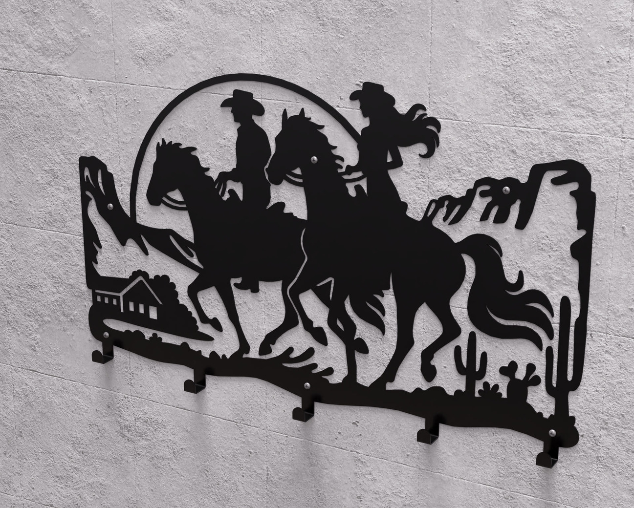 Cowboy and Cowgirl Riding Wall-Mounted Coat Rack. DXF, SVG files for plasma, laser cutting. Wall Coatrack. Фото 9