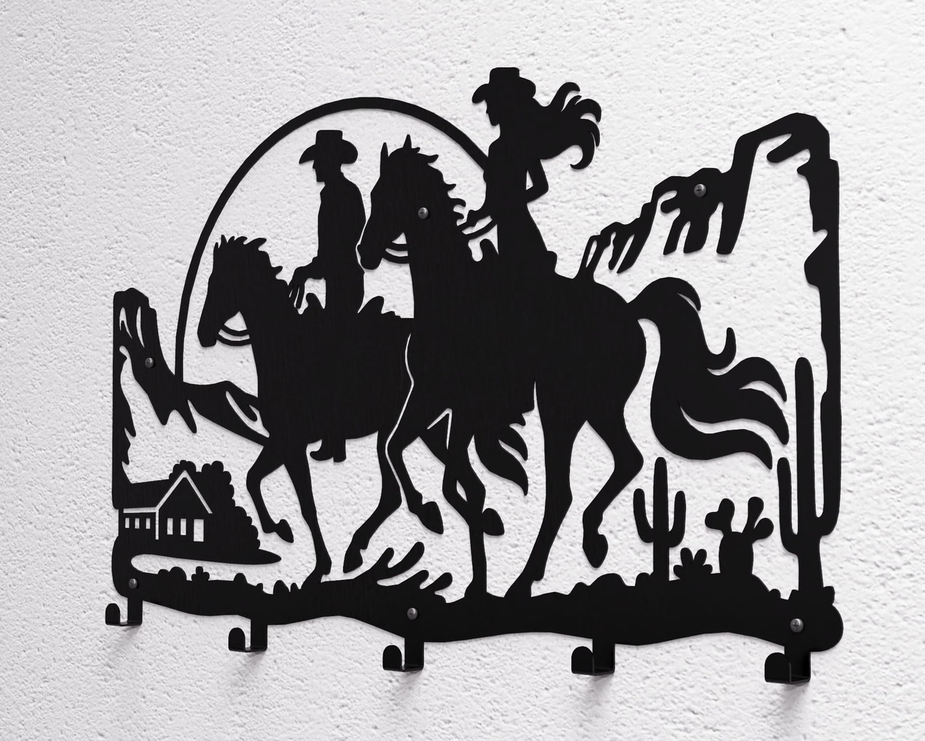 Cowboy and Cowgirl Riding Wall-Mounted Coat Rack. DXF, SVG files for plasma, laser cutting. Wall Coatrack. Фото 10