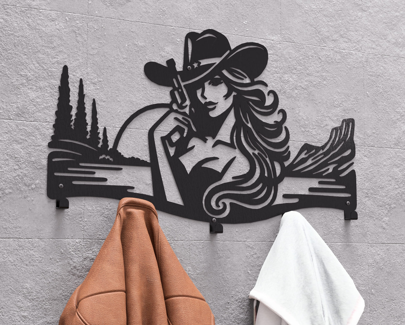 Cowgirl Wall-Mounted Coat Rack. DXF, SVG files for plasma, laser cutting. Wall Coatrack. Фото 3