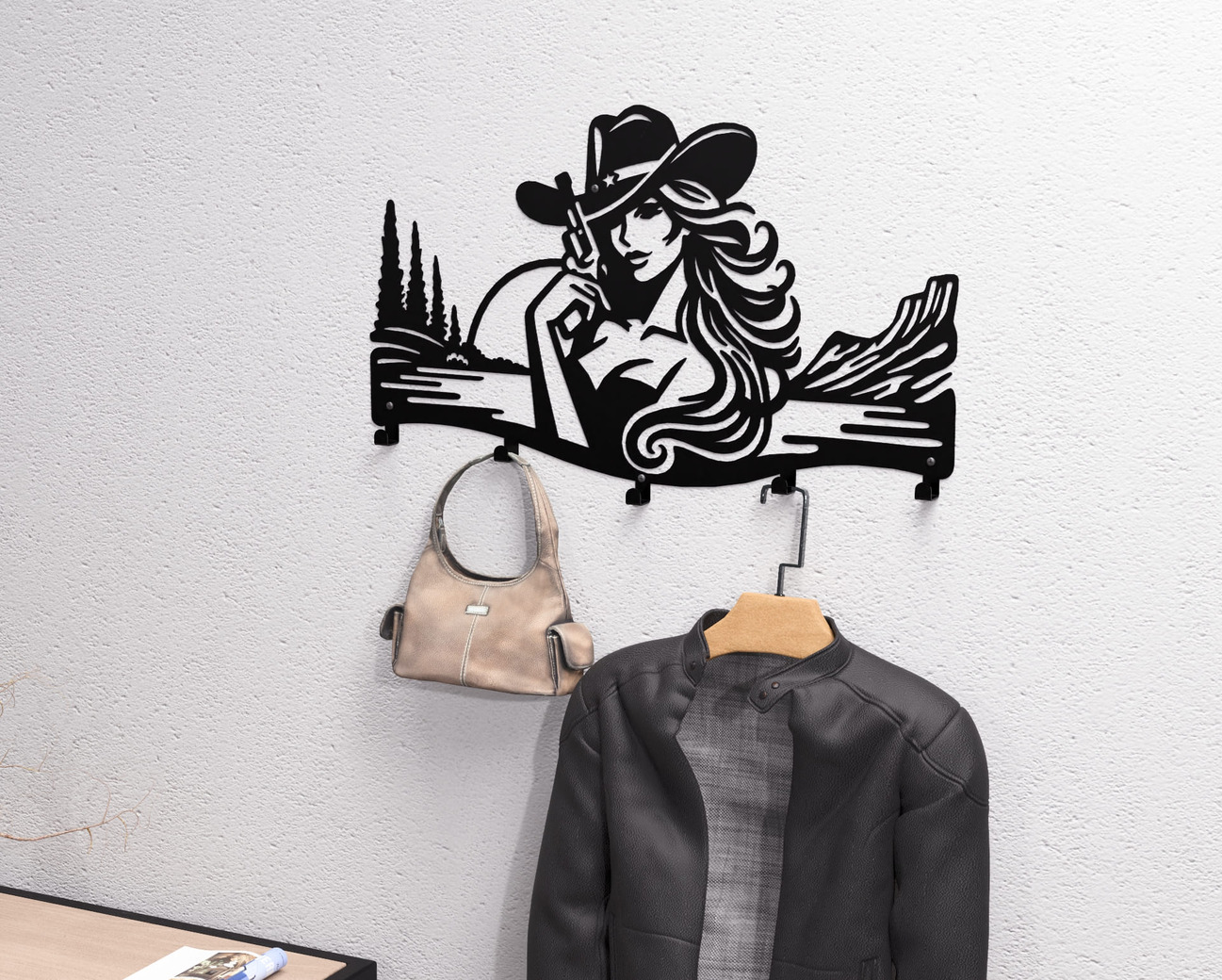 Cowgirl Wall-Mounted Coat Rack. DXF, SVG files for plasma, laser cutting. Wall Coatrack. Фото 2