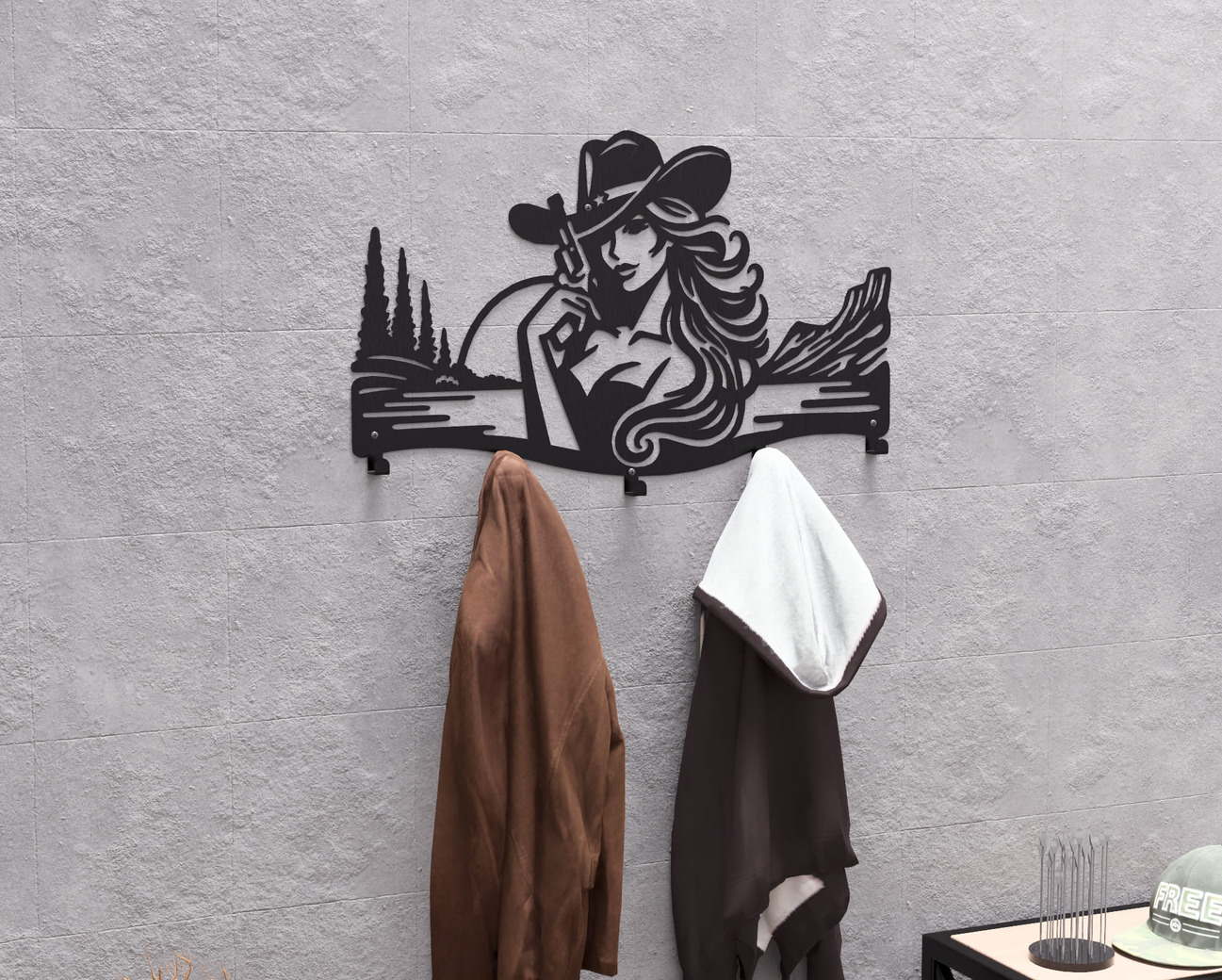 Cowgirl Wall-Mounted Coat Rack. DXF, SVG files for plasma, laser cutting. Wall Coatrack. Фото 5