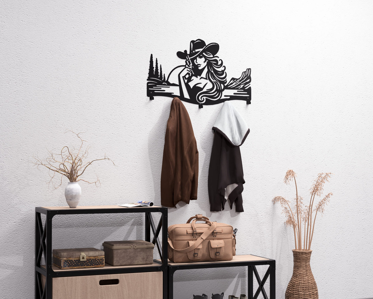 Cowgirl Wall-Mounted Coat Rack. DXF, SVG files for plasma, laser cutting. Wall Coatrack. Фото 6