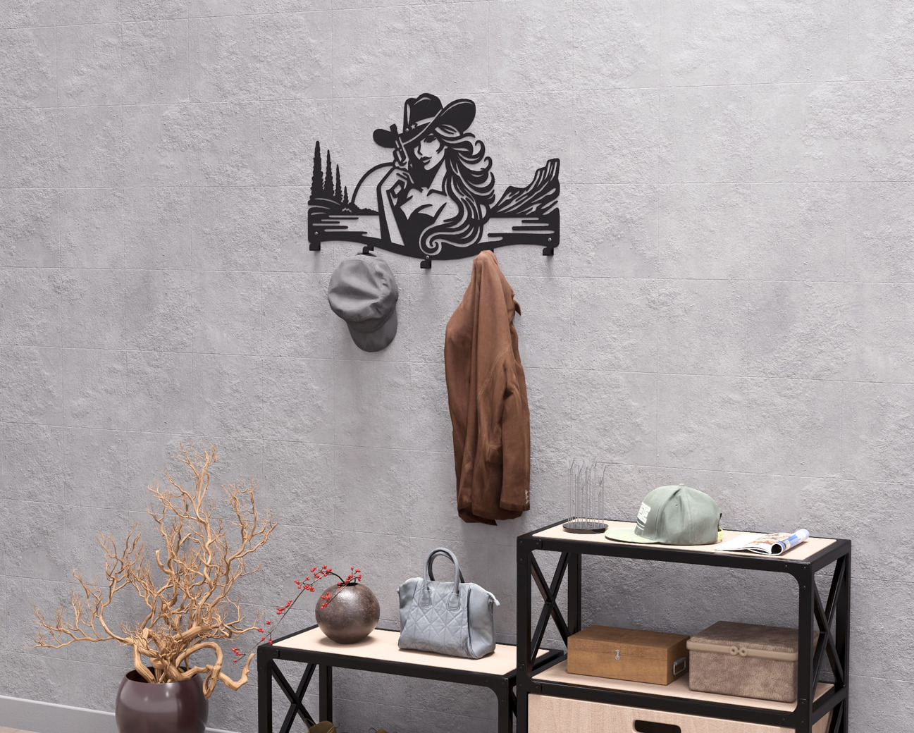 Cowgirl Wall-Mounted Coat Rack. DXF, SVG files for plasma, laser cutting. Wall Coatrack. Фото 7