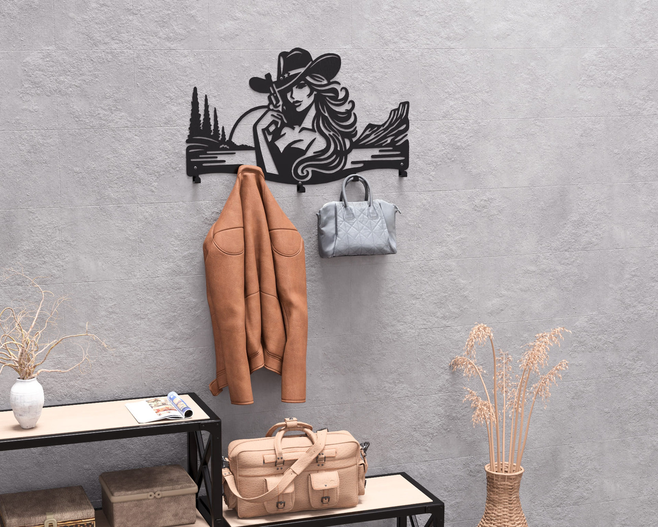 Cowgirl Wall-Mounted Coat Rack. DXF, SVG files for plasma, laser cutting. Wall Coatrack. Фото 8