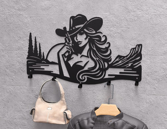 Cowgirl Wall-Mounted Coat Rack. DXF, SVG files for plasma, laser cutting. Wall Coatrack