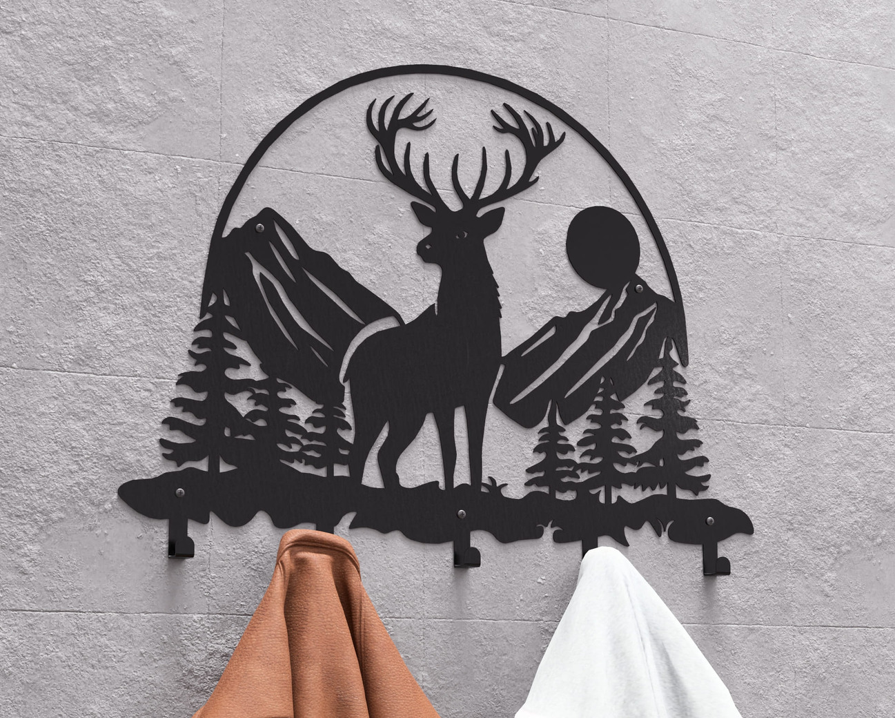 Deer in the Mountain Wall-Mounted Coat Rack V1. DXF, SVG files for plasma, laser cutting. Wall Coatrack. Фото 4