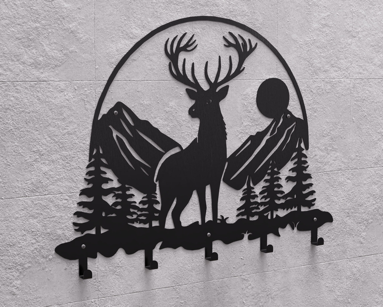 Deer in the Mountain Wall-Mounted Coat Rack V1. DXF, SVG files for plasma, laser cutting. Wall Coatrack. Фото 10