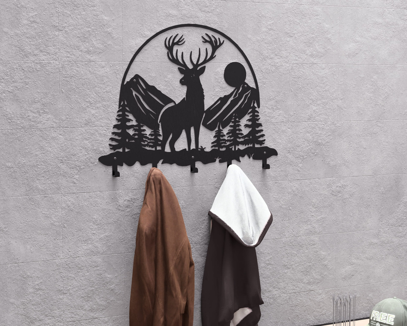 Deer in the Mountain Wall-Mounted Coat Rack V1. DXF, SVG files for plasma, laser cutting. Wall Coatrack. Фото 2