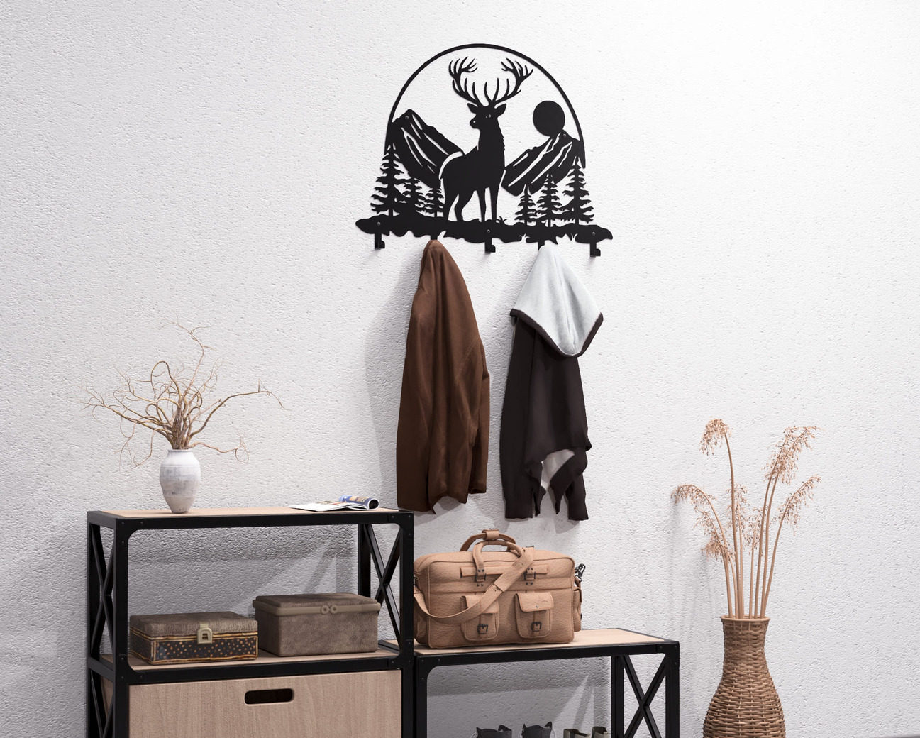 Deer in the Mountain Wall-Mounted Coat Rack V1. DXF, SVG files for plasma, laser cutting. Wall Coatrack. Фото 5