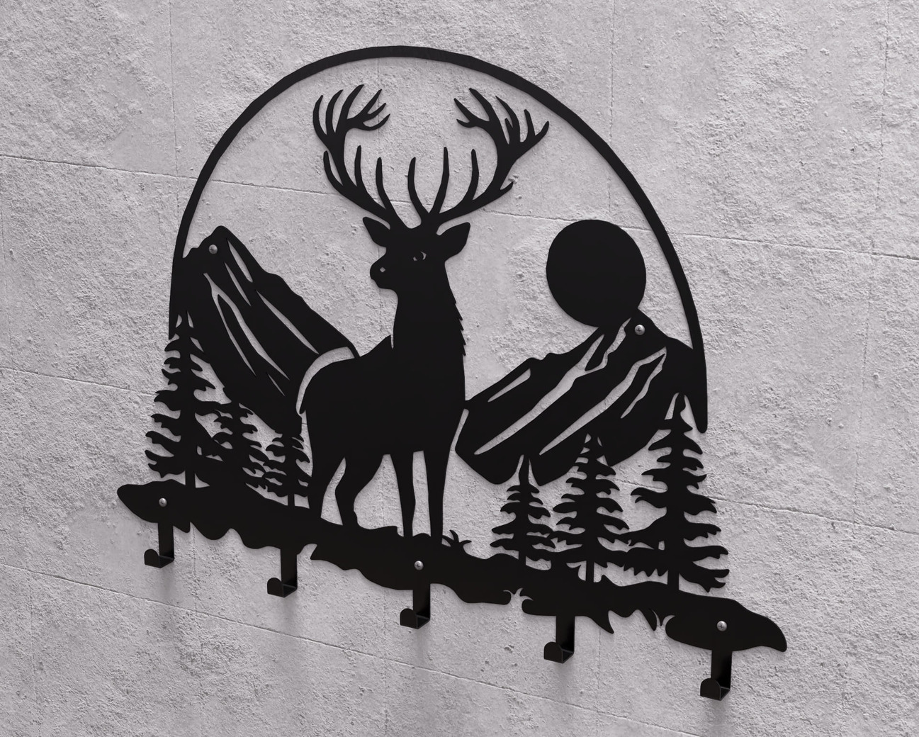 Deer in the Mountain Wall-Mounted Coat Rack V1. DXF, SVG files for plasma, laser cutting. Wall Coatrack. Фото 8
